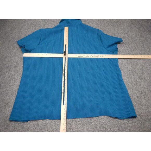 Croft & Barrow Button Up‎ Shirt Plus Size 1X Solid Blue Short Sleeve Top* - Picture 9 of 11